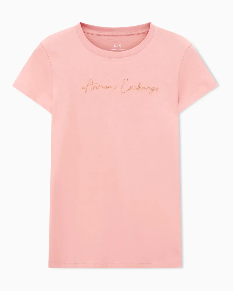 Armani Exchange Slim Fit T-Shirt mit Glitzer-Logo Pink