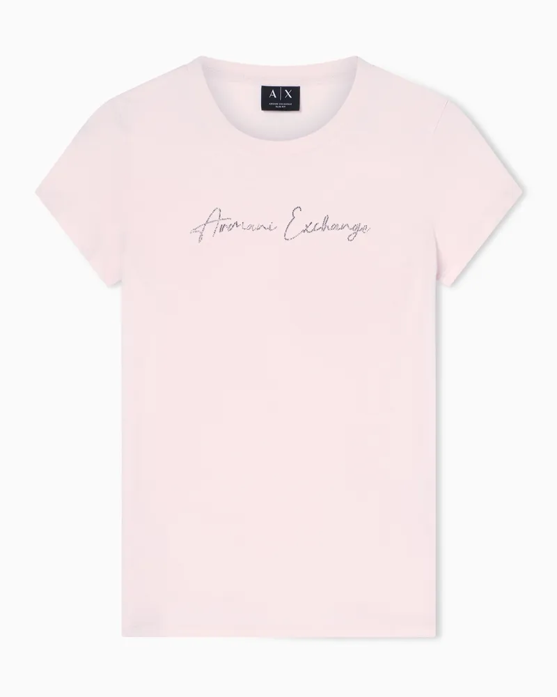Armani Exchange Slim Fit T-Shirt mit Glitzer-Logo Pink