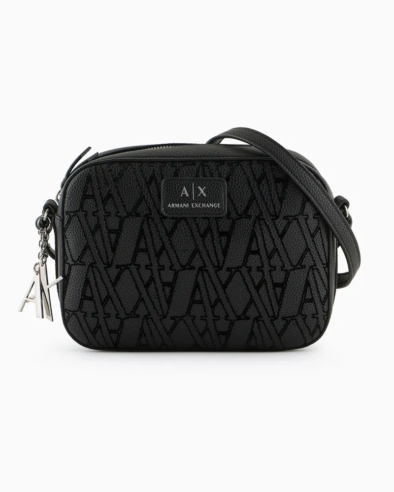 Armani Exchange Umhängetasche mit geflocktem Monogramm Schwarz