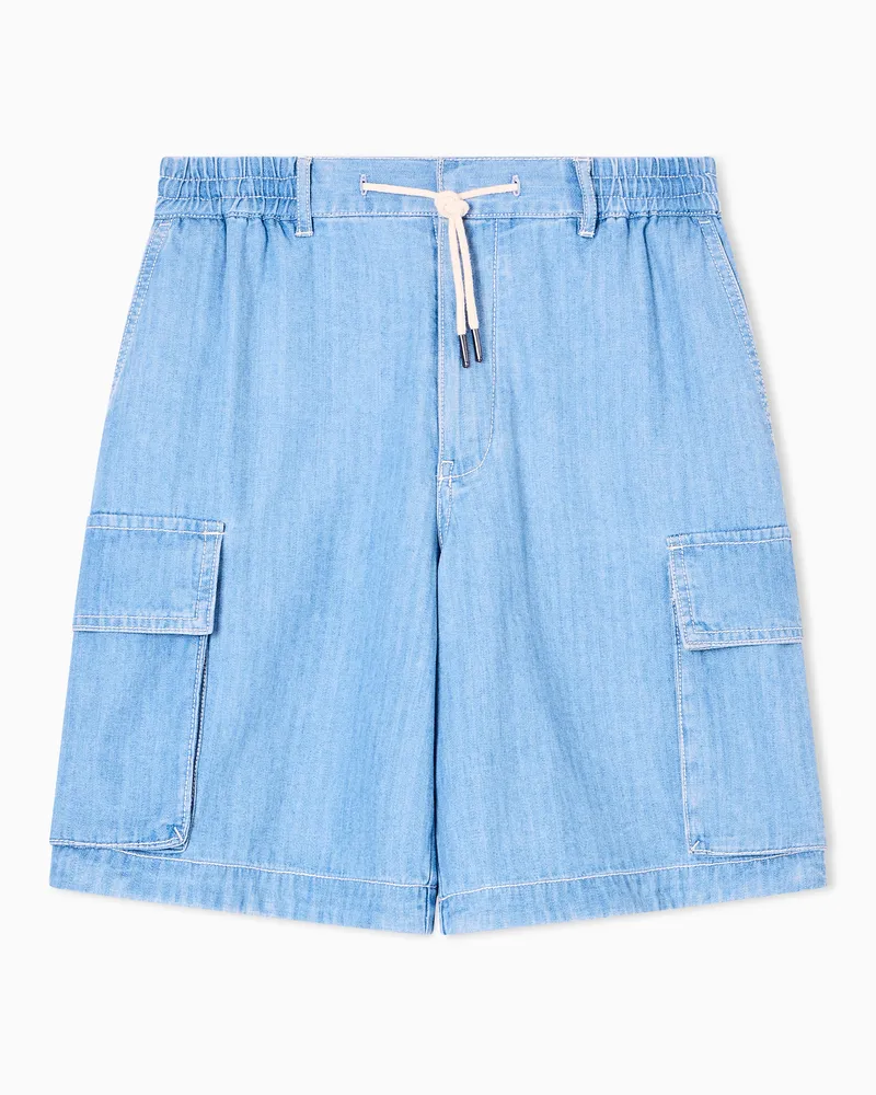 Armani Exchange Cargo-Bermuda aus Baumwolle mit Fischgrätenmuster Blau