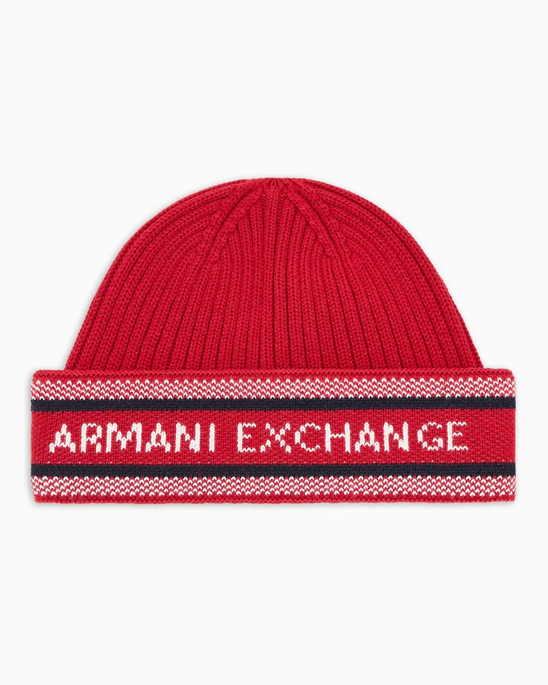 Armani Exchange WOOL BLEND LOGO LETTERING BEANIE Rot