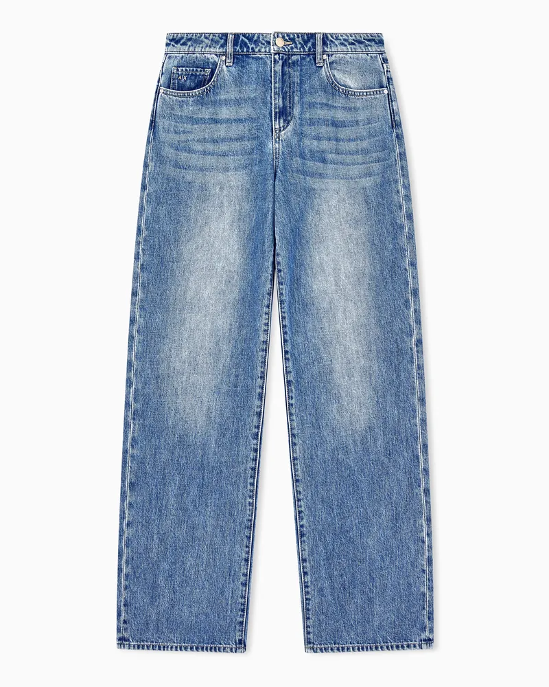 Armani Exchange Weite Jeans aus Baumwolldenim mit beschichteten Taschen Blau
