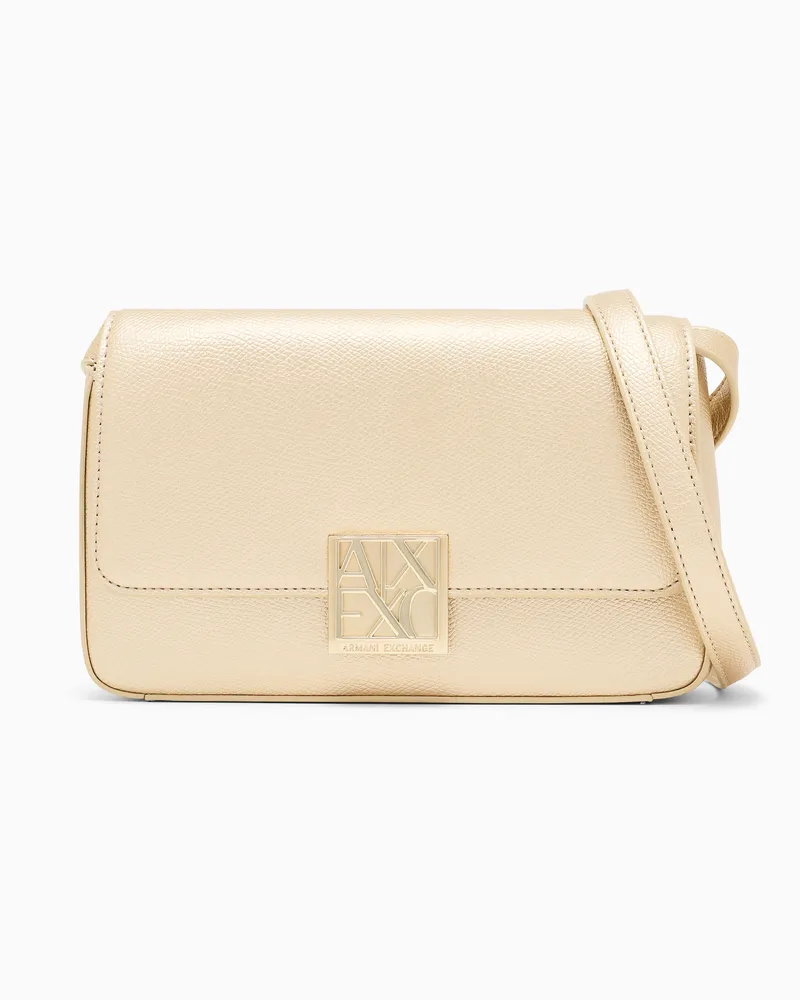 Armani Exchange Strukturierte Umhängetasche mit Überschlag und Logoplakette Goldfarben