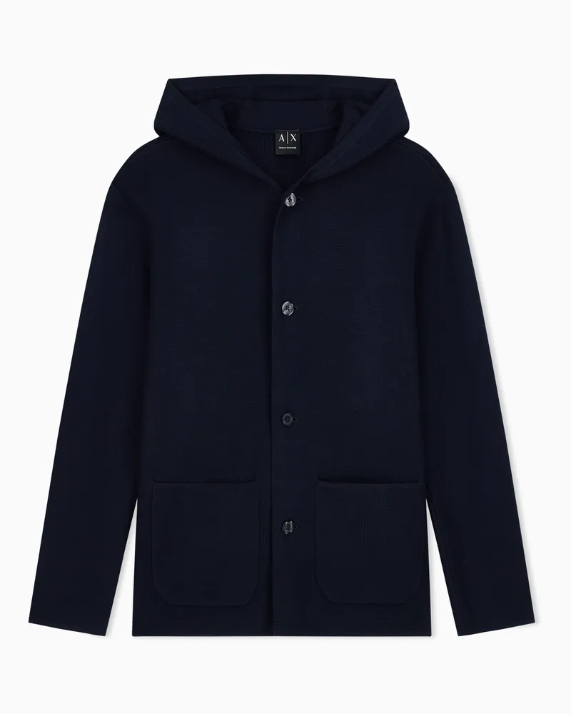 Armani Exchange Cardigan mit Kapuze und Knopfleiste aus Woll-Baumwoll-Mix Marineblau
