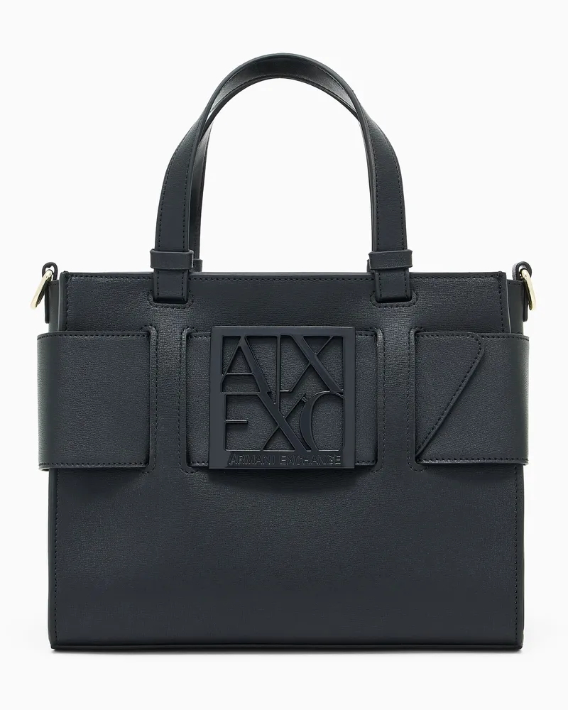 Armani Exchange Mittelgroße Tragetasche mit Doppelgriffen und Schultergurt Schwarz