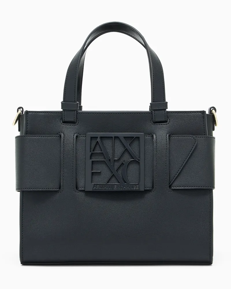 Armani Exchange Mittelgroße Tragetasche mit Doppelgriffen und Schultergurt Schwarz