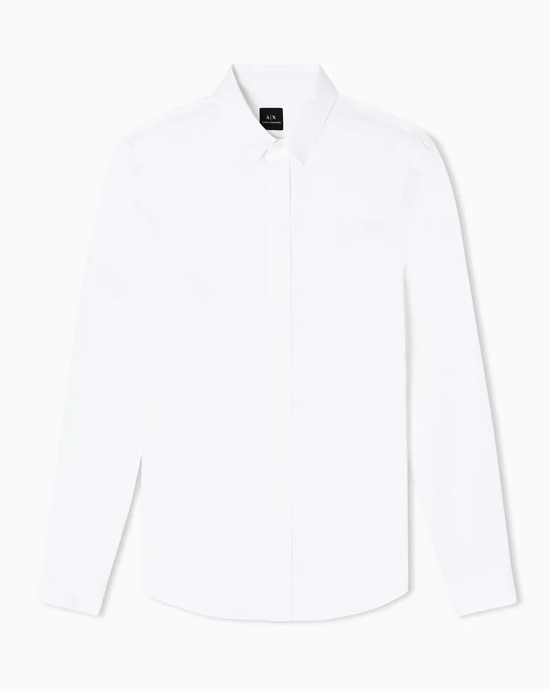 Armani Exchange Klassisches Stretch-Baumwollsatin-Hemd Weiß