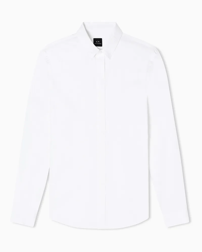 Armani Exchange Slim Fit Langarmhemd aus Stretch-Baumwollsatin Essential Weiß