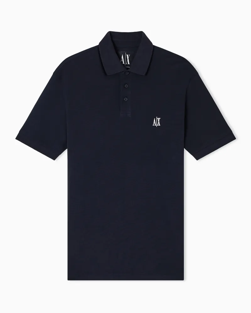 Armani Exchange Kurzärmeliges Poloshirt aus Baumwollpiqué Marineblau