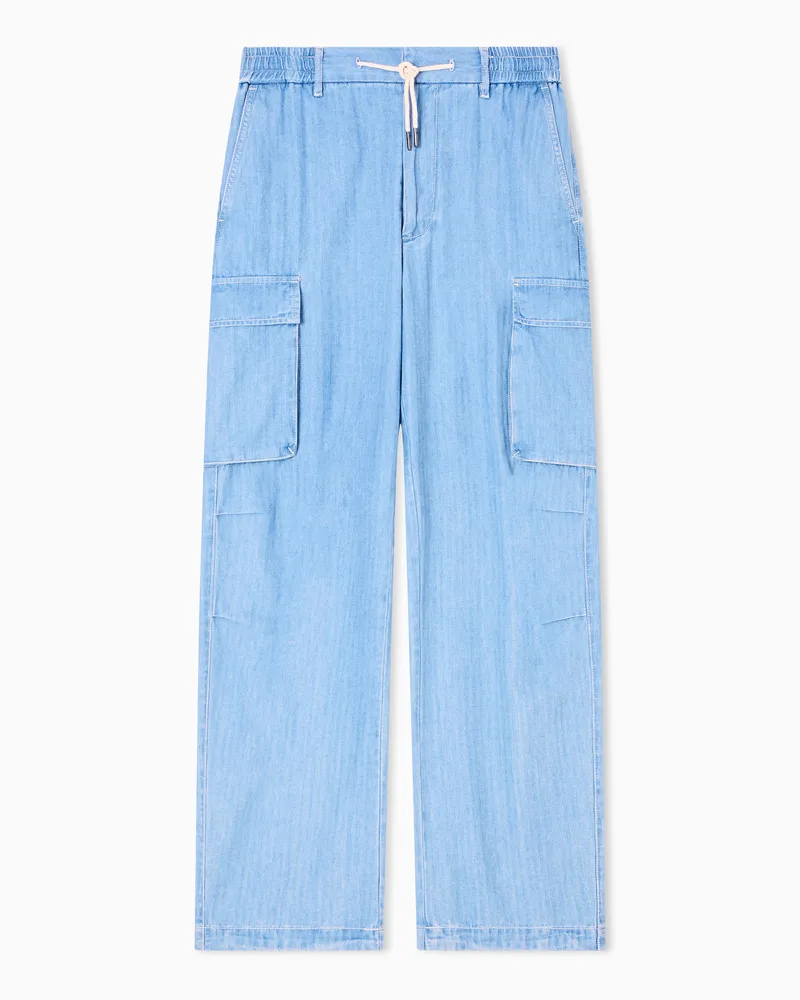 Armani Exchange Cargohose aus Baumwolle mit Fischgrätenmuster Blau