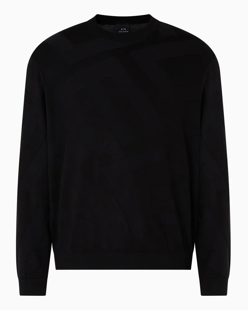 Armani Exchange Pullover aus Viskosemischung mit Jacquard-Schriftzug Schwarz