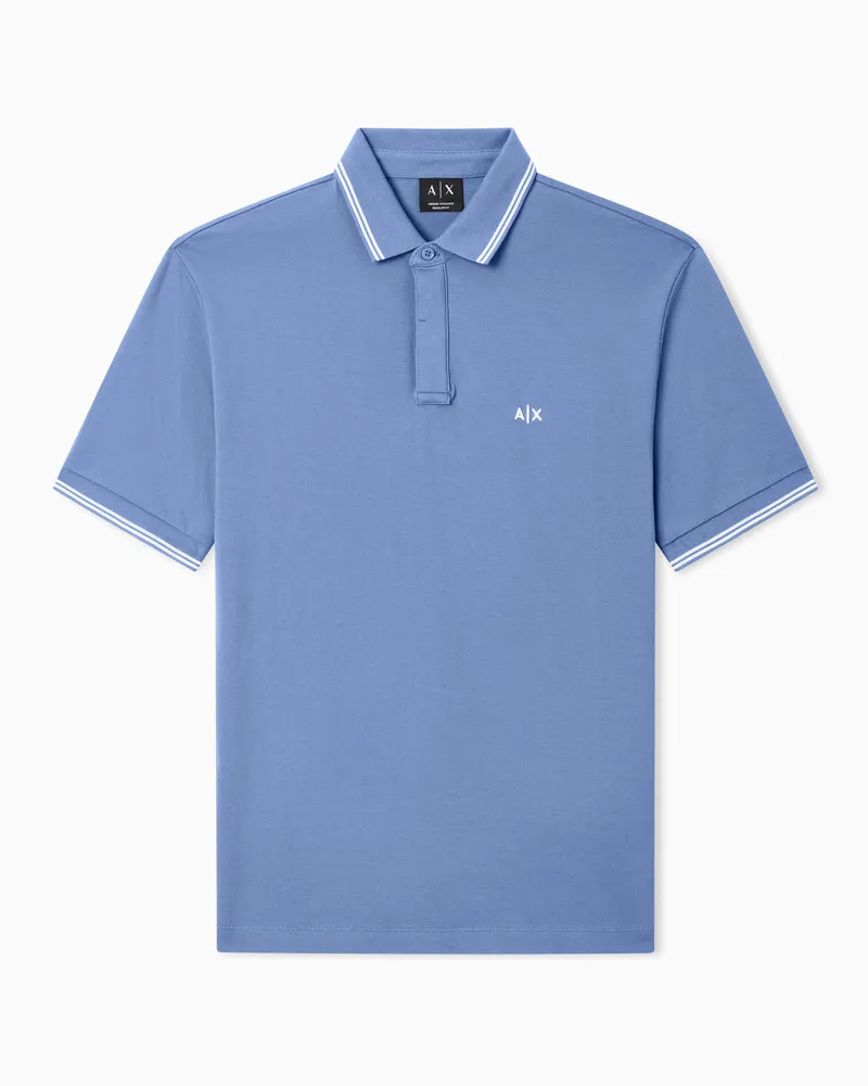 Armani Exchange Stretch-Piqué-Poloshirt mit kontrastierender Borte Hellblau