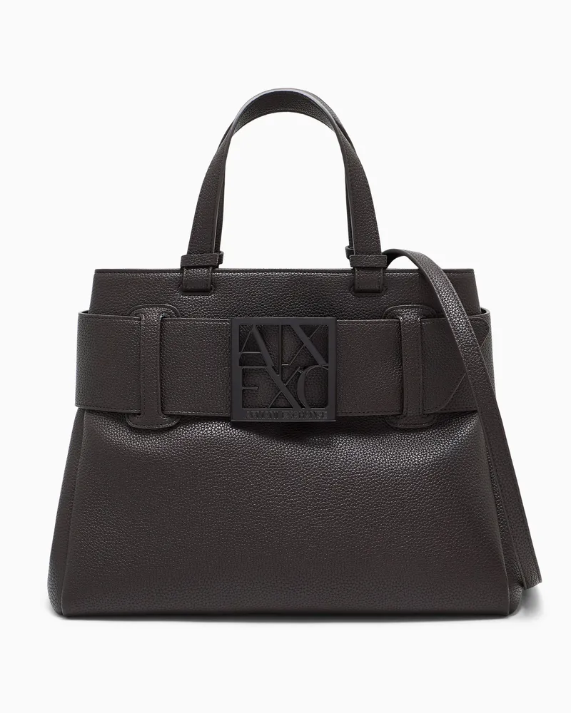 Armani Exchange Shopping Bag genarbt mit breitem Gürteldetail und Schnalle Braun