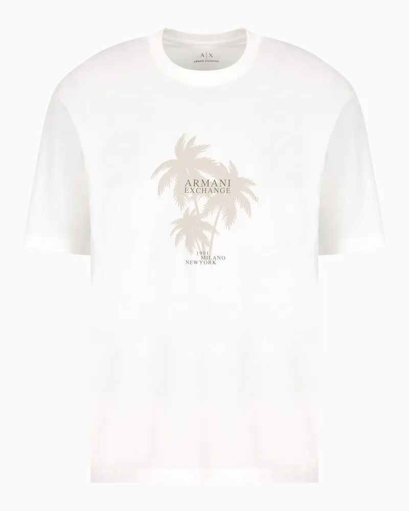 Armani Exchange T-Shirt mit Palmenprint im Regular Fit Weiß