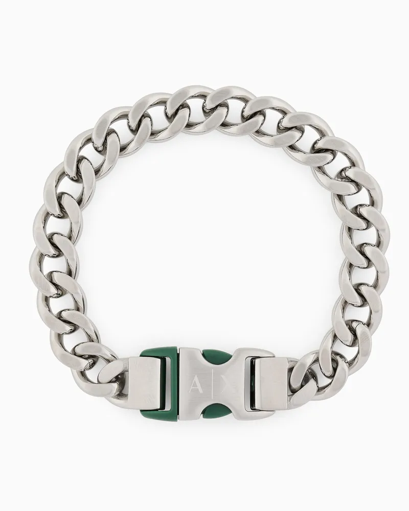 Armani Exchange Glieder-Armband aus Edelstahl und grünem Nylon Mehrfarbig