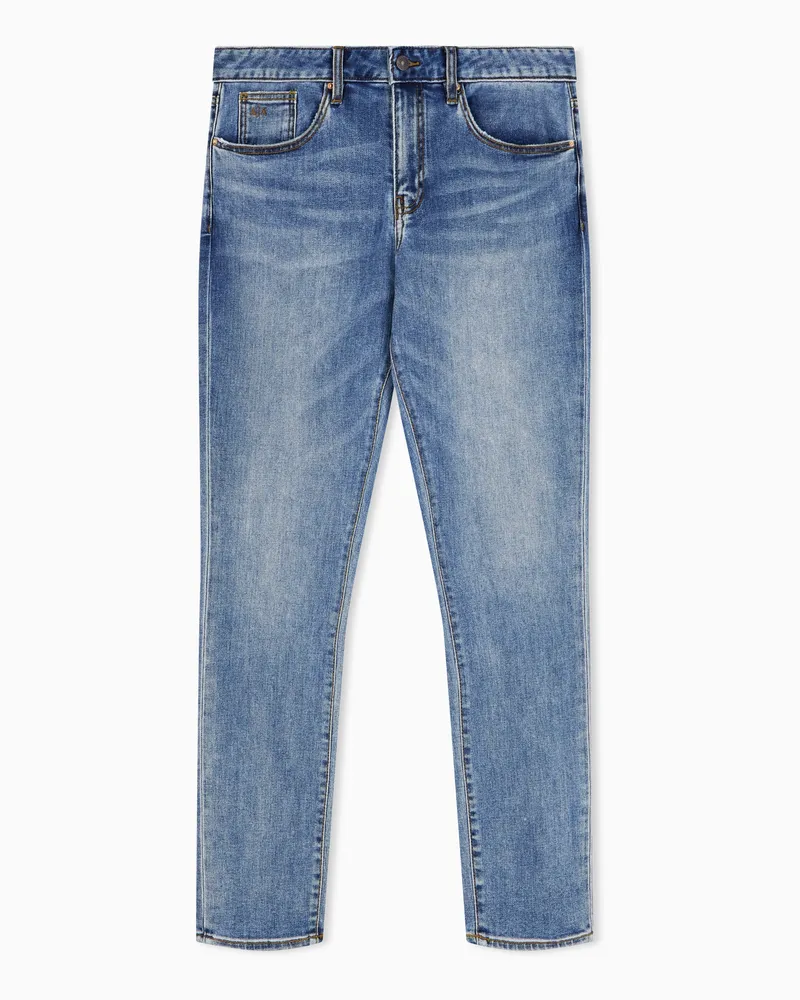 Armani Exchange Schmale 5-Pocket-Jeans aus Comfort Denim mit Lederetikett Blau
