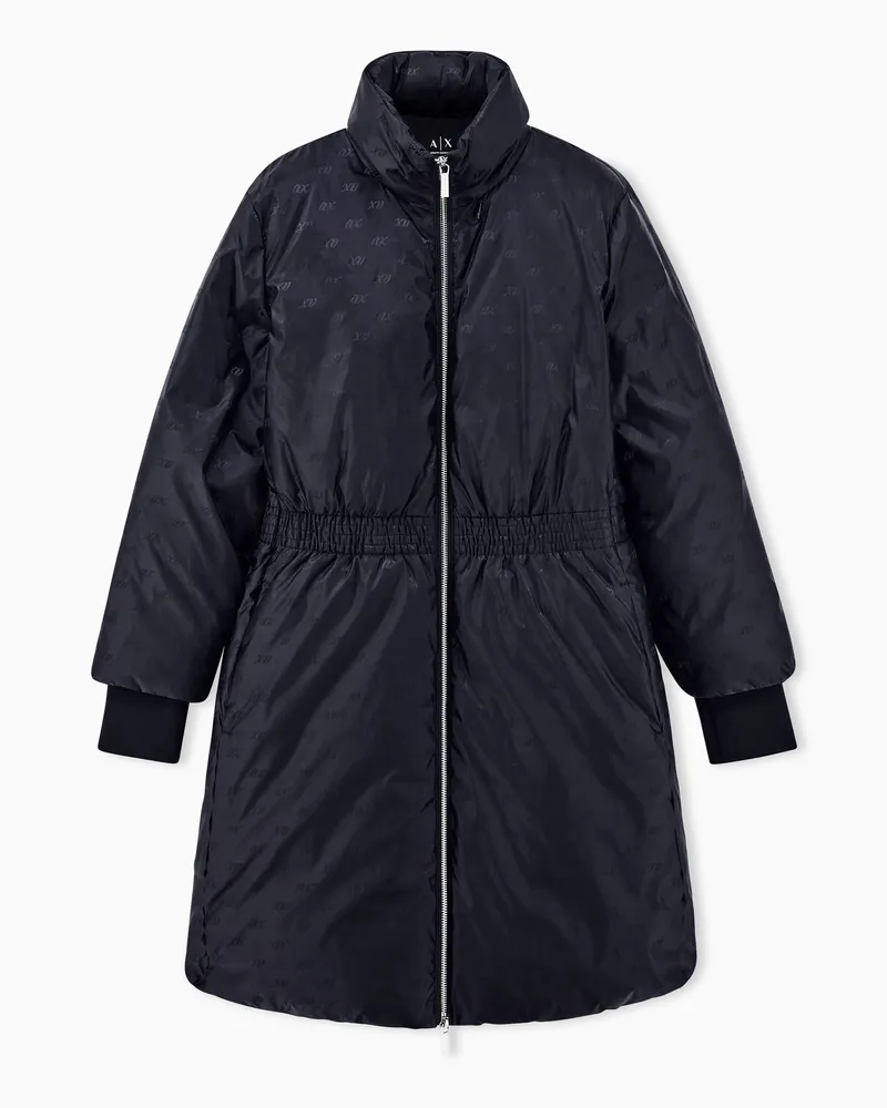 Armani Exchange Parka aus recyceltem Nylon mit Jacquard-Muster und Kapuze Schwarz