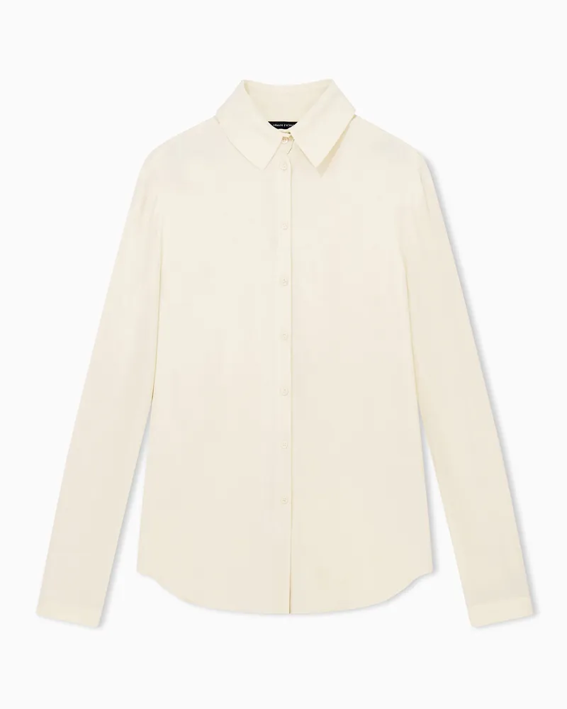 Armani Exchange Bluse aus Viskosekrepp im Slim-Fit mit Knopfleiste Beige