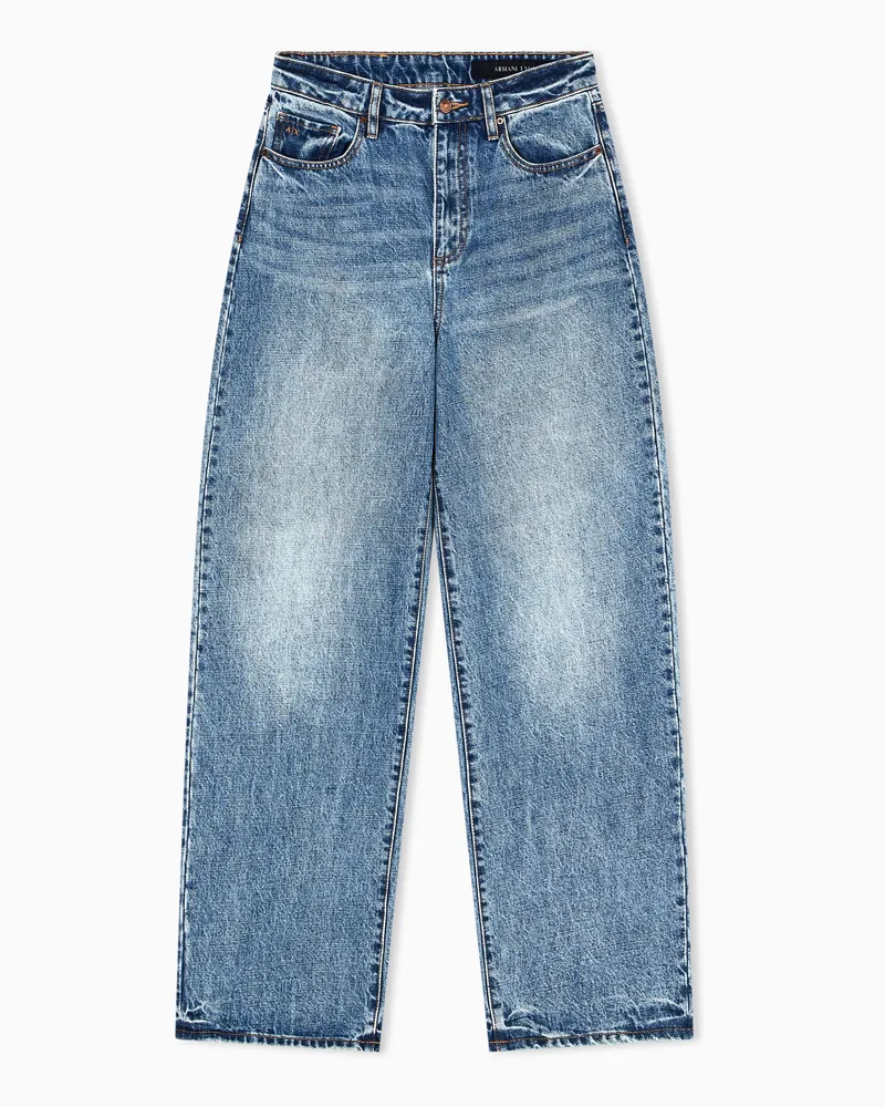 Armani Exchange Relaxed Fit Jeans mit Used-Effekt Blau