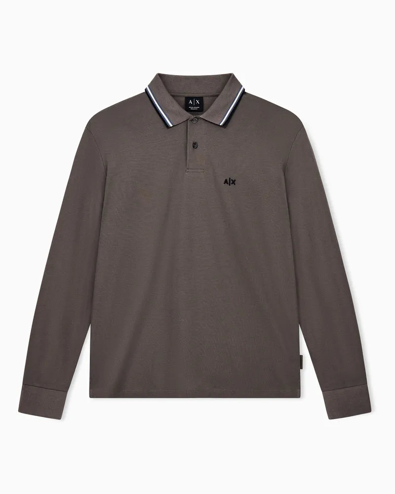 Armani Exchange Langarm-Poloshirt Regular-Fit aus Baumwollpikee mit Logo Braun