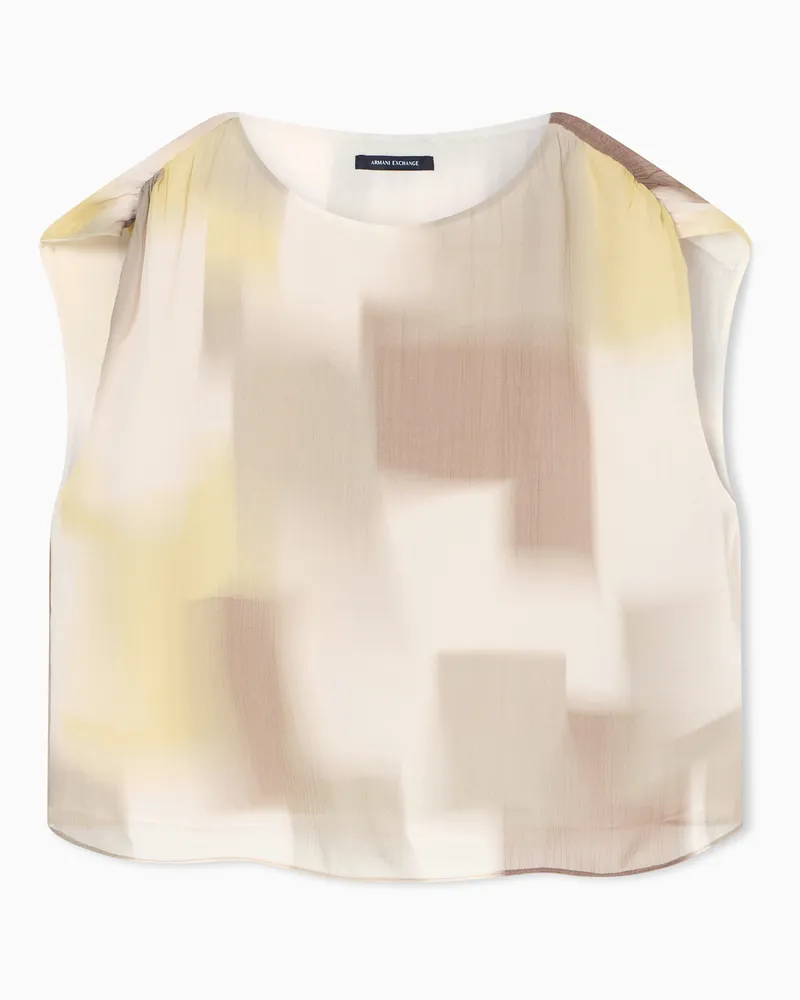 Armani Exchange Printed Crinkle Viscose Top Beige
