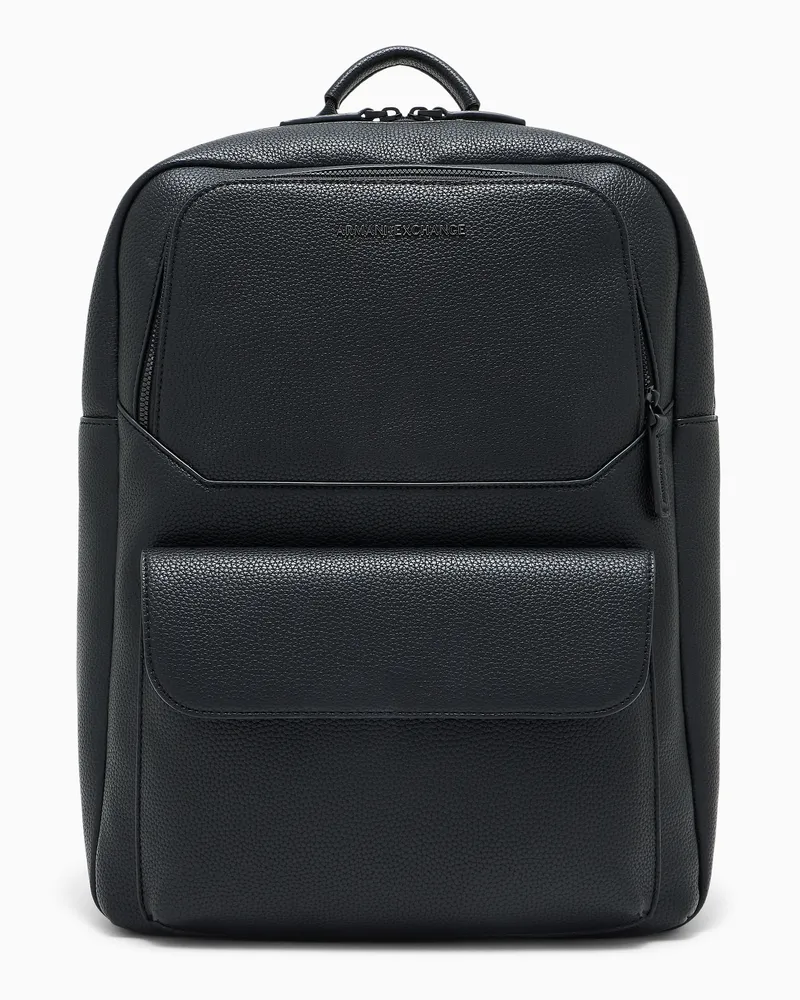Armani Exchange Strukturierter Rucksack mit vorderer Reißverschlusstasche Schwarz