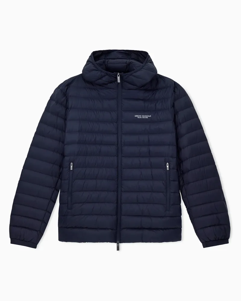 Armani Exchange Daunenjacke mit durchgehendem Reißverschluss und Kapuze Marineblau
