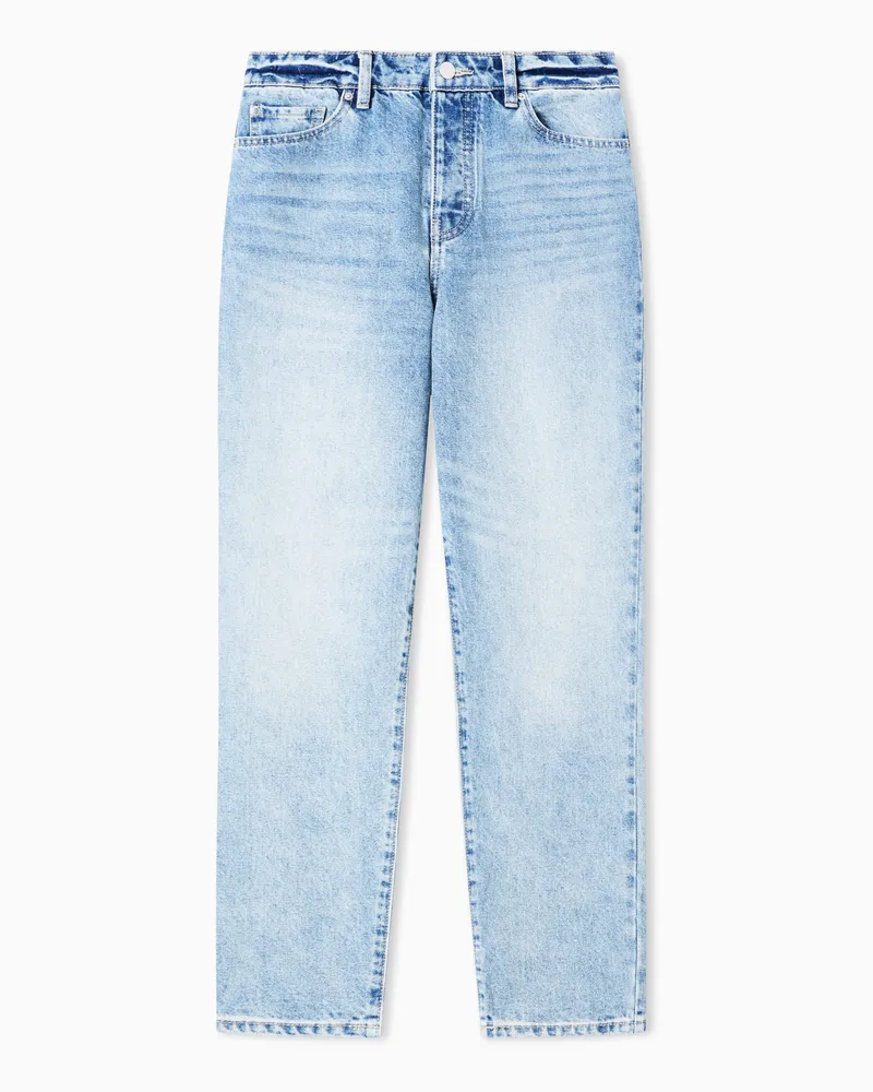 Armani Exchange J51-Carrot-Fit-Jeans aus festem Denim mit gesticktem Monogramm Blau