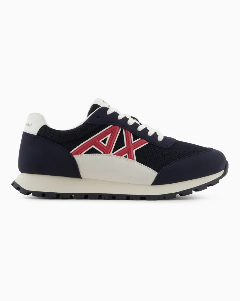 Armani Exchange Sneakers aus Öko-Wildleder, Mesh und Nylon Marineblau