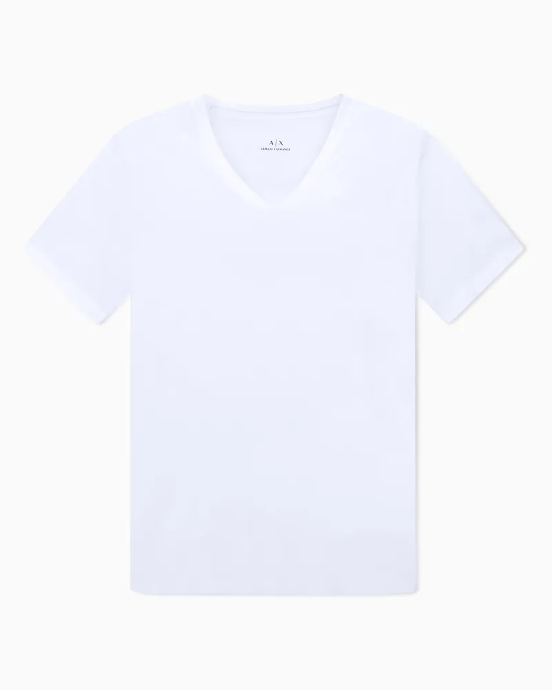 Armani Exchange Schmal geschnittenes T-Shirt aus Pima-Baumwolljersey Weiß