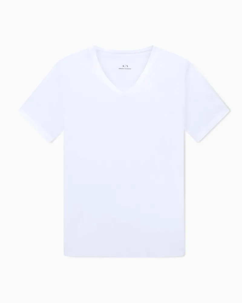 Armani Exchange Schmal geschnittenes T-Shirt aus Pima-Baumwolljersey Weiß
