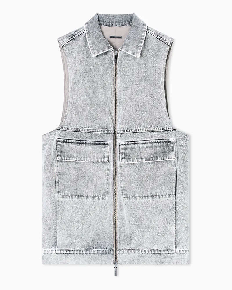 Armani Exchange Lange Weste aus Stonewashed-Denim Grau