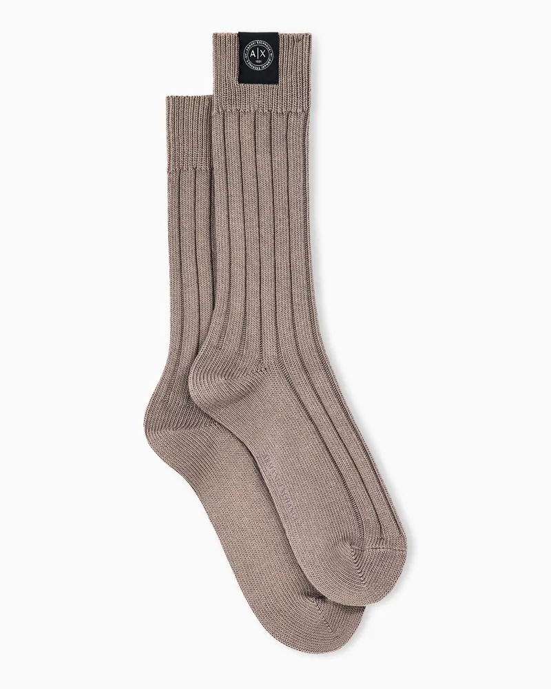 Armani Exchange Regular Fit Socken aus gerippter Baumwolle Braun