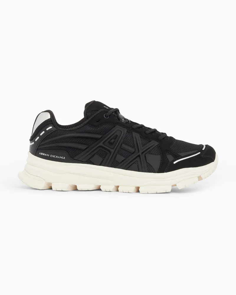 Armani Exchange Sneaker aus Mesh mit Wildledereinsätzen und Gummisohle Schwarz