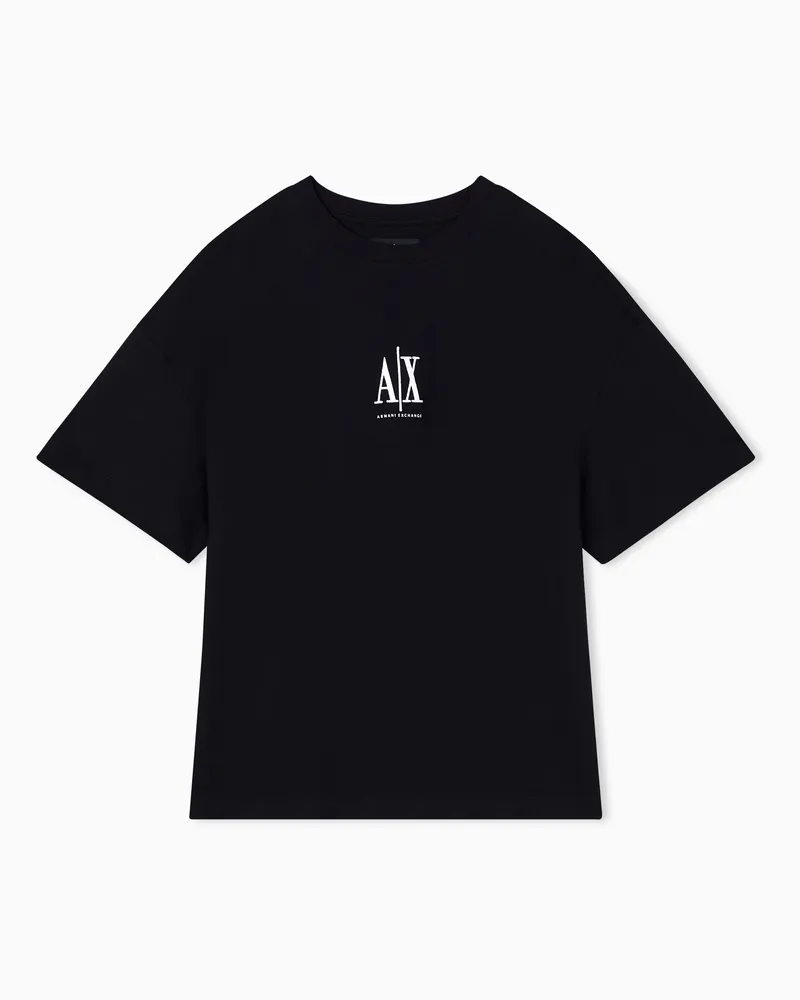 Armani Exchange Kurzes T-Shirt aus schwerer Baumwolle Schwarz