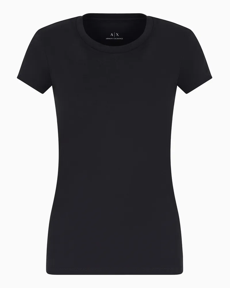 Armani Exchange Schmal geschnittenes T-Shirt aus Pima-Baumwolljersey Schwarz