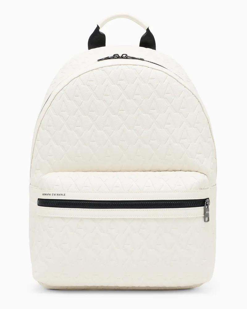 Armani Exchange ASV Rucksack aus recyceltem Stoff mit Allover-Logo Weiß