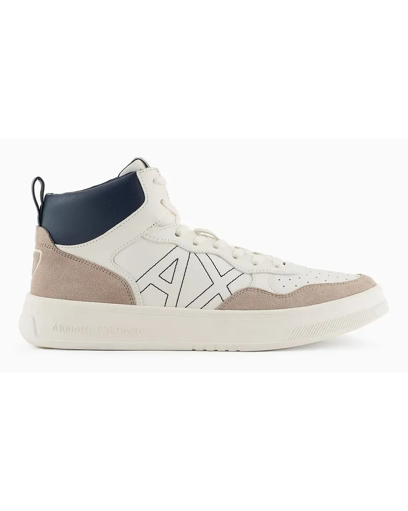 Armani Exchange Hohe Sneakers Aus Technischem Stoff und Wildleder Weiss