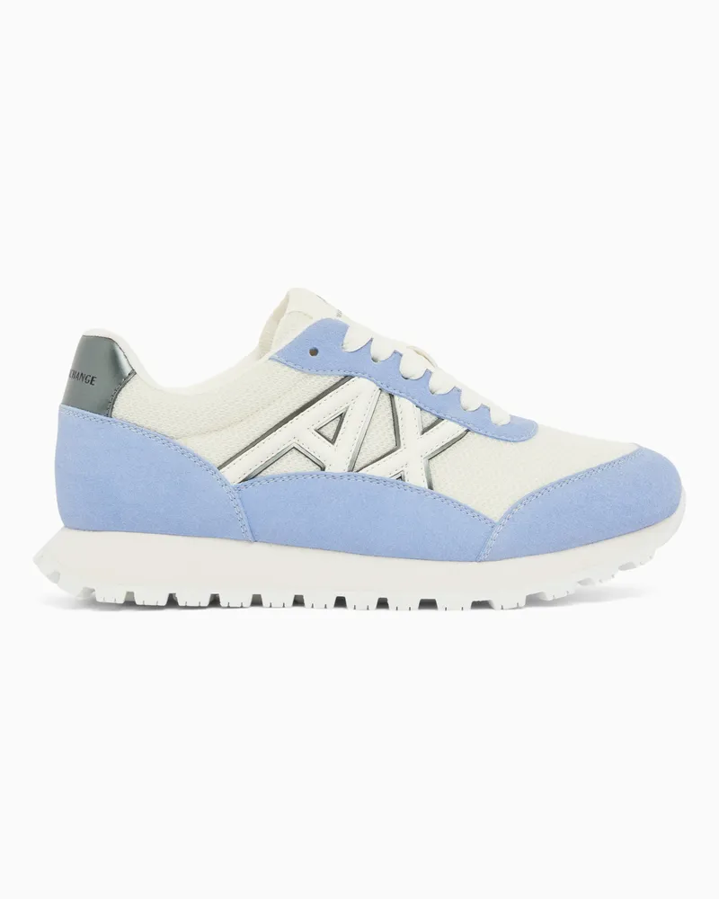 Armani Exchange Sneaker aus Mikrofaser- und Mesh-Leder Hellblau