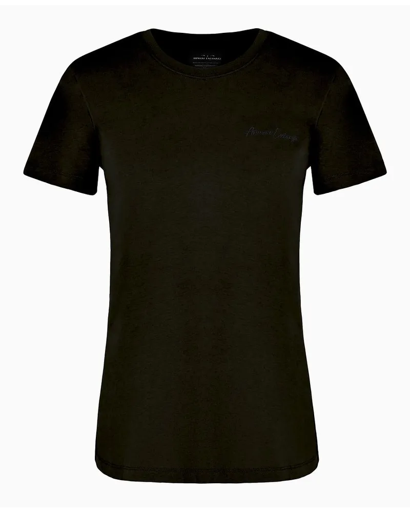 Armani Exchange T-shirt mit Normaler Passform und Mini-signaturdruck Aus Asv-baumwolle Schwarz