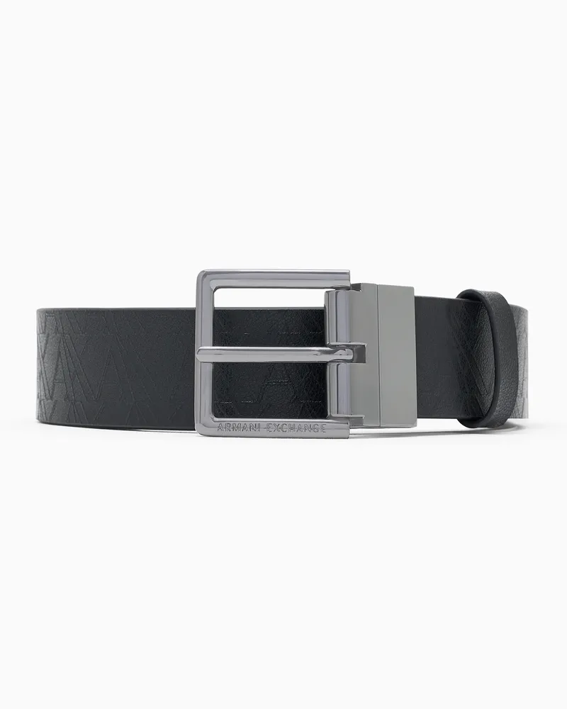 Armani Exchange Ledergürtel mit rechteckiger Schnalle und geprägtem Muster Schwarz