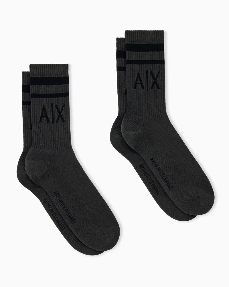Armani Exchange Tennissocken-Set Essential aus gerippter Stretch-Baumwolle Schwarz