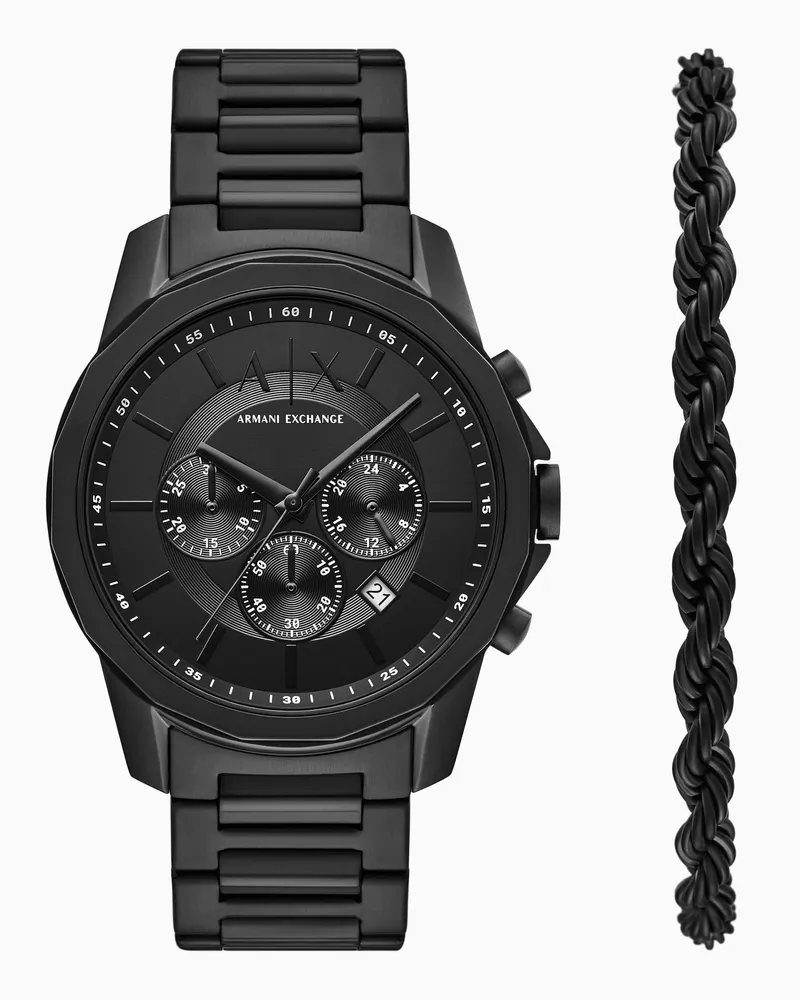 Armani Exchange Chronograph Black Stainless Steel Watch and Bracelet Set Mehrfarbig