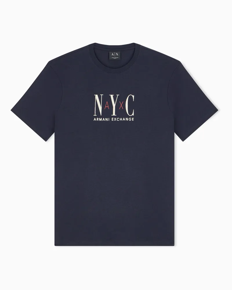 Armani Exchange T-Shirt aus Baumwolljersey in schmaler Passform Marineblau