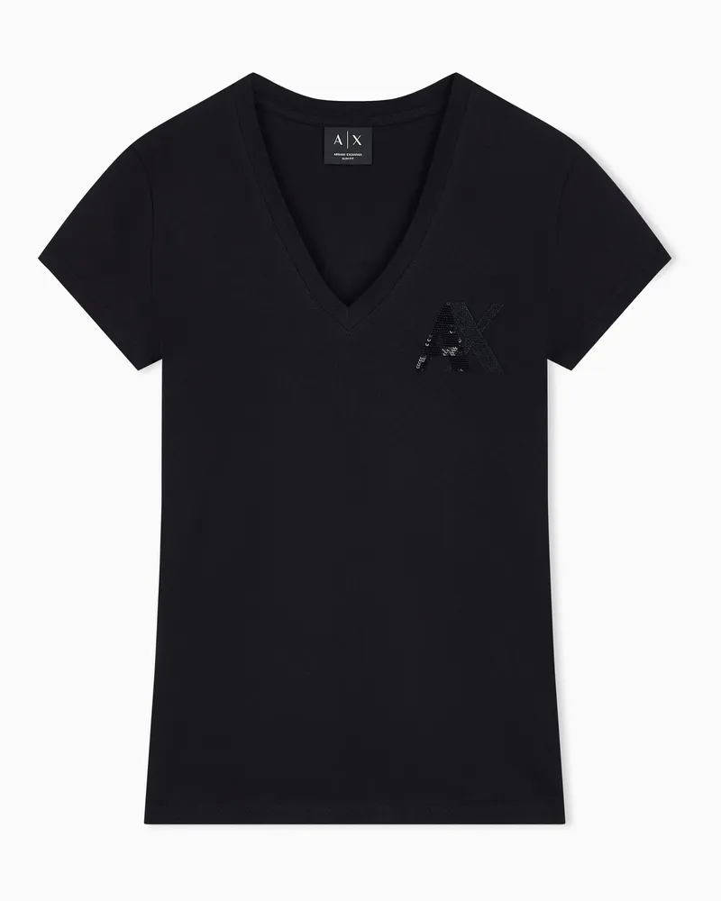 Armani Exchange T-Shirt aus Baumwolljersey mit schmaler Passform Schwarz