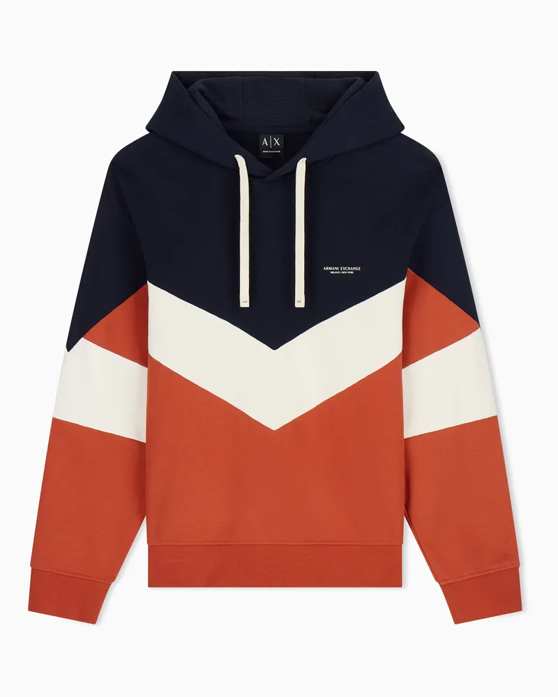 Armani Exchange Baumwollhoodie Regular Fit mit Chevron-Muster und Kordelzug Rot