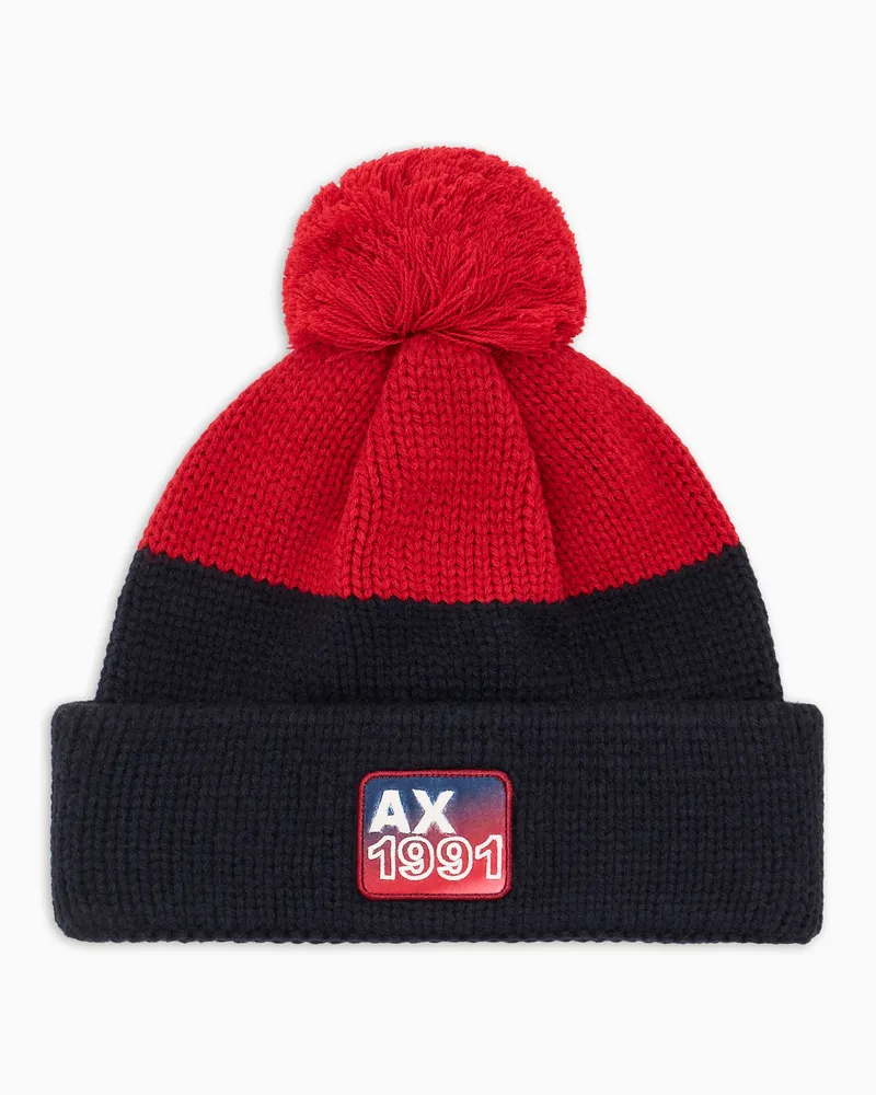 Armani Exchange TWO TONE LOGO BEANIE Blau
