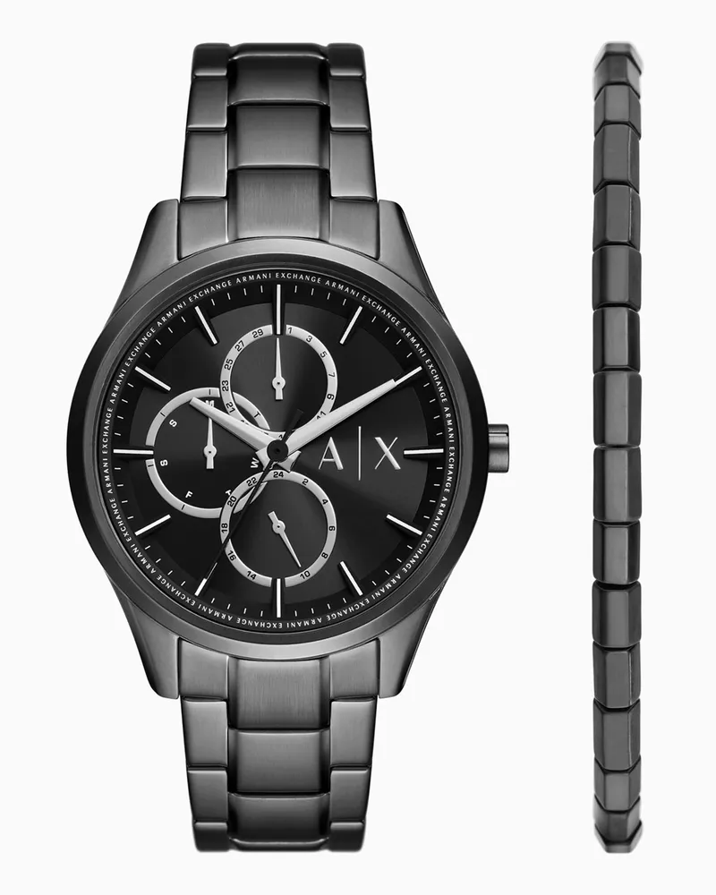 Armani Exchange Set aus schwarzer Multifunktionsuhr und Armband aus Edelstahl Mehrfarbig