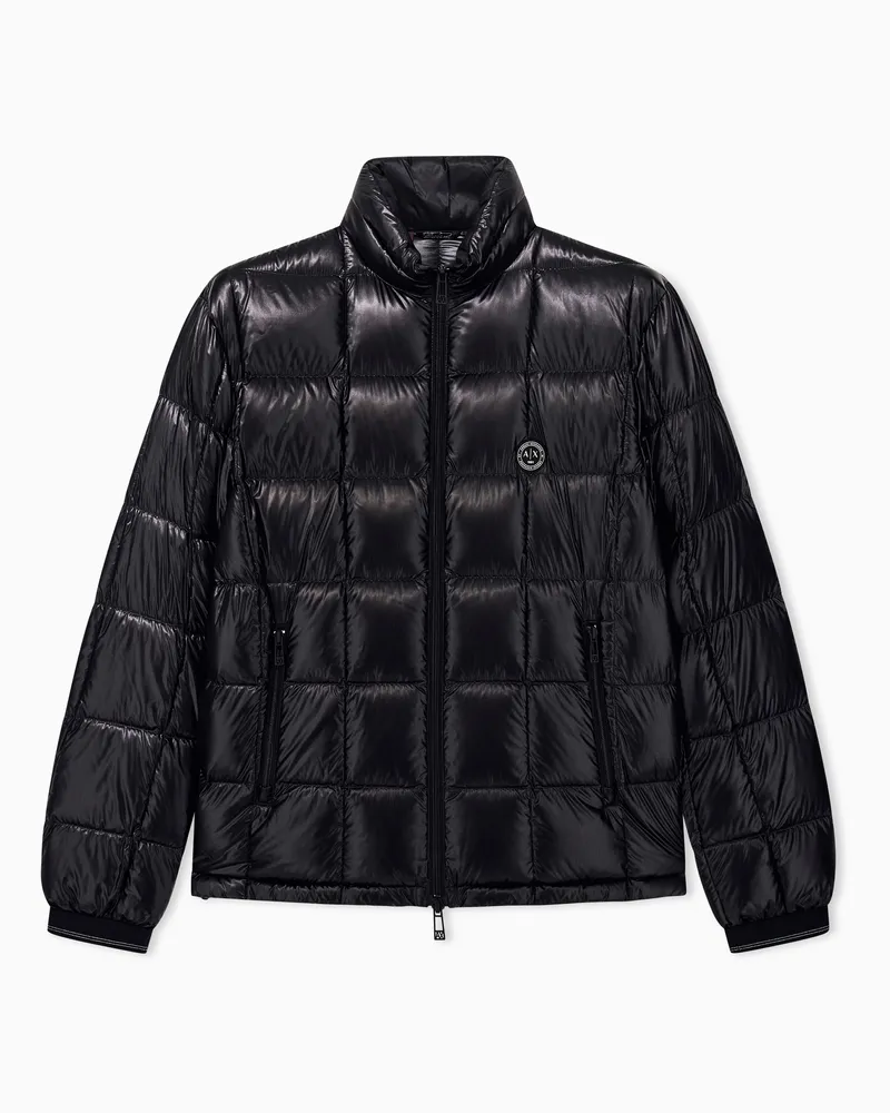 Armani Exchange Daunenjacke Regular Fit aus glänzendem Nylon mit Stehkragen Schwarz