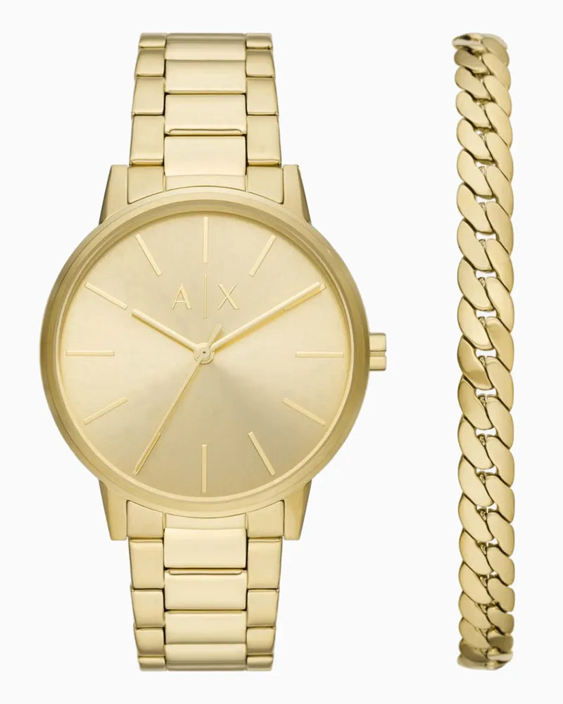 Armani Exchange Set aus Drei-Zeiger-Uhr und Edelstahlarmband Mehrfarbig